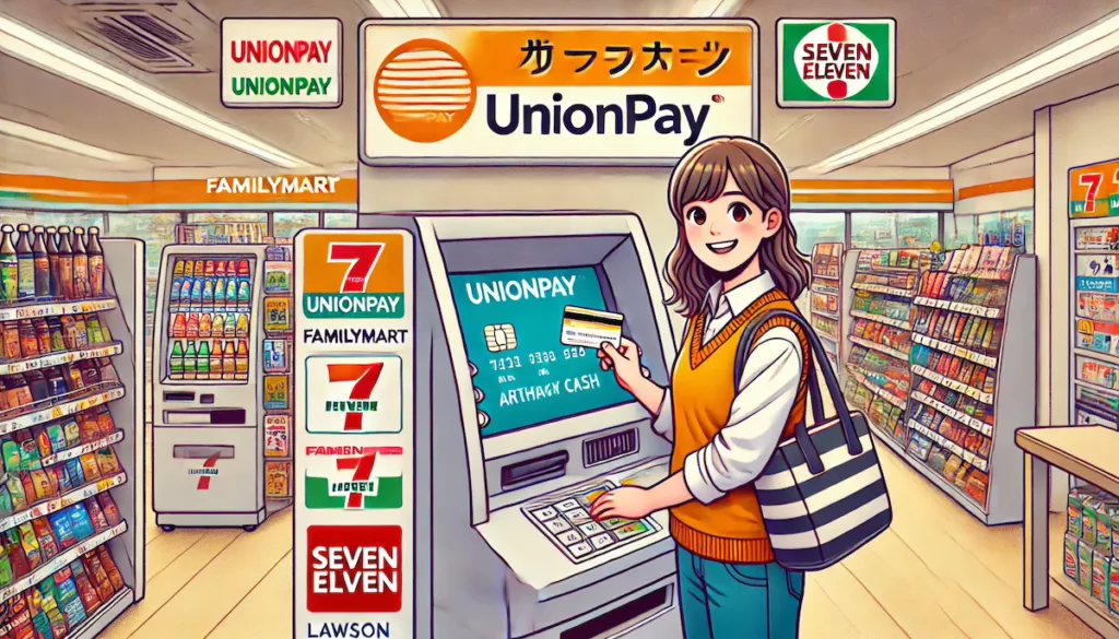 a foreign student in Japan using a UnionPay card at an ATM